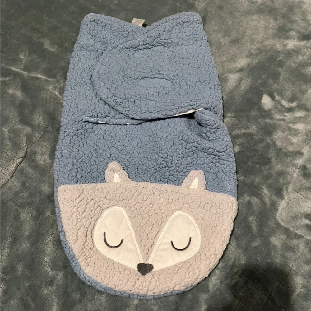 Chick Pea Fox Sherpa Swaddle Sleep‎ Sack Baby 0 6 Months Blue White